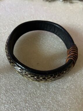 Leather and Snakeskin Accent Women's Bracelet - Black